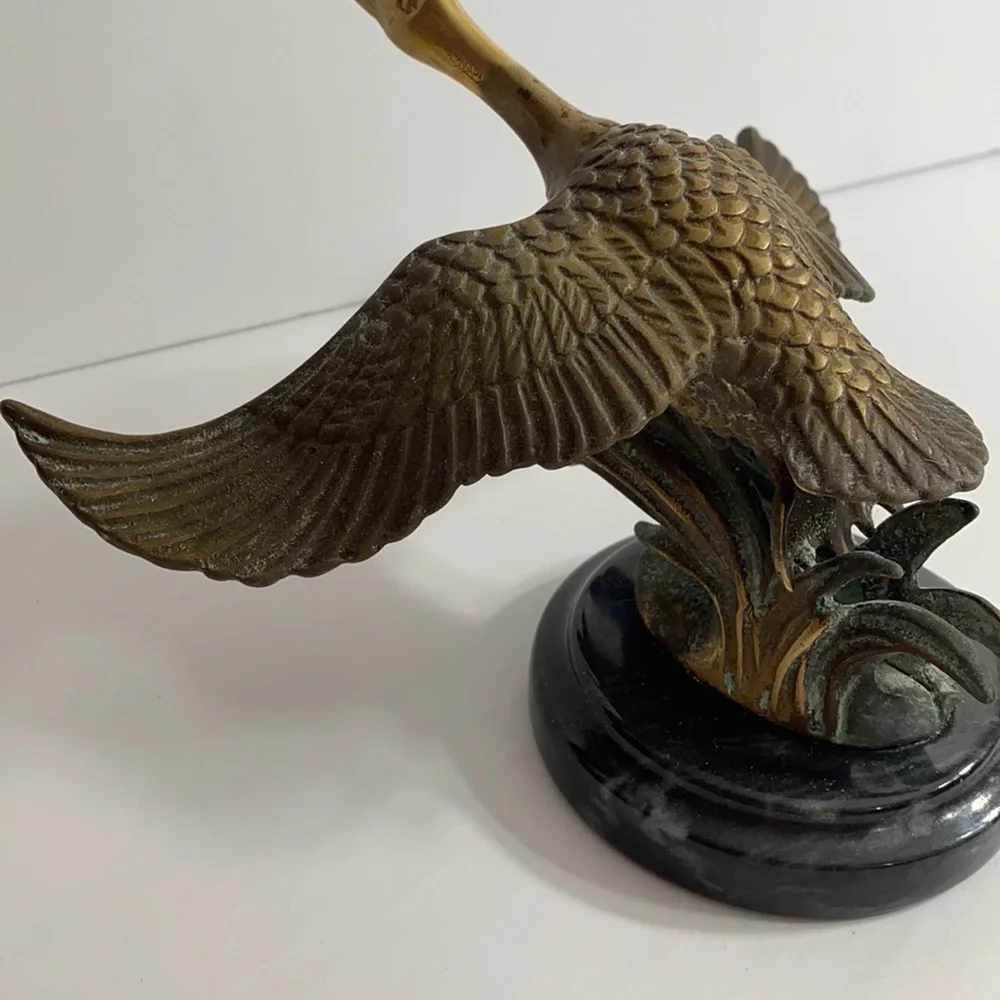 Vintage Brass Flying Goose on Pedestal Mid-century Modern Office Library Decor